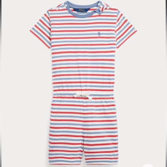 Polo Ralph Lauren Youth Girls Striped Cotton Jersey Romper Size Large *FLAWED* - Picture 1 of 7